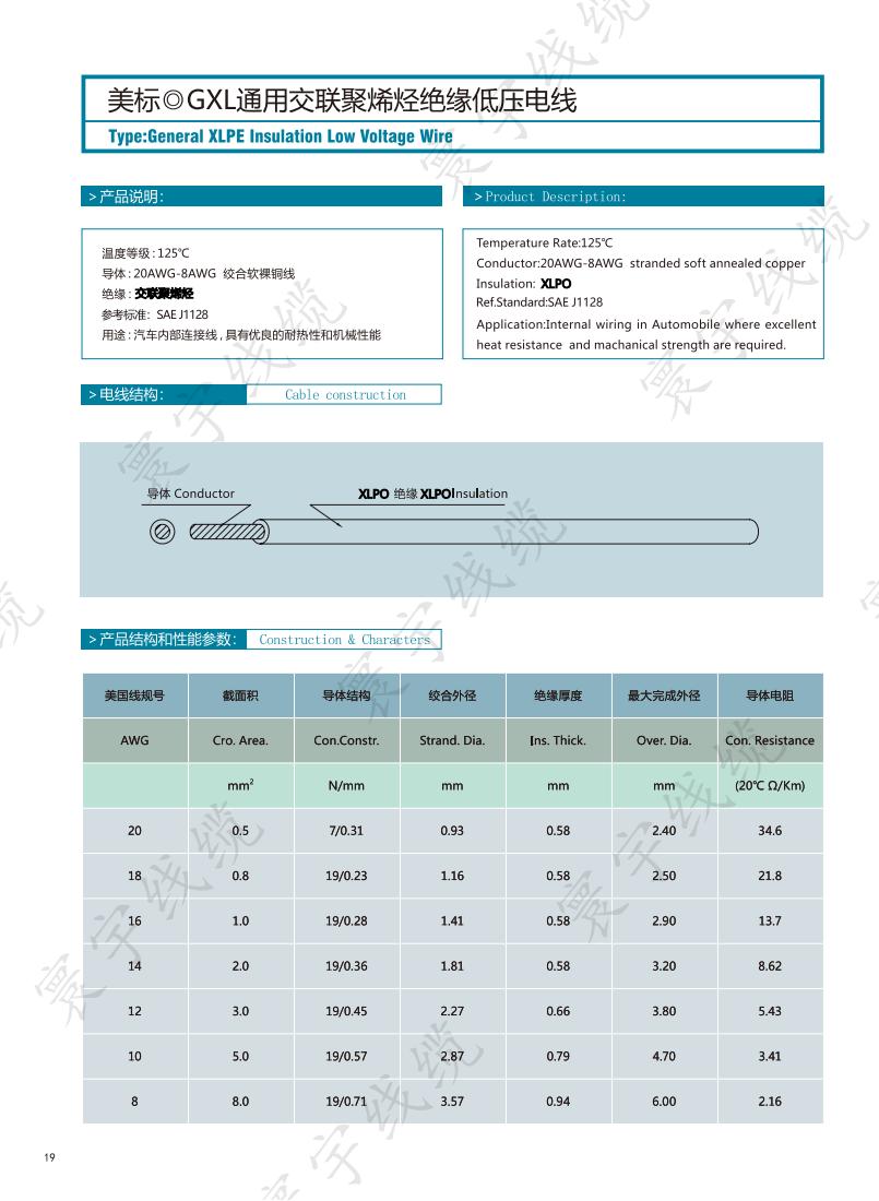 美标GXL通用交联聚烯经绝缘低压电线